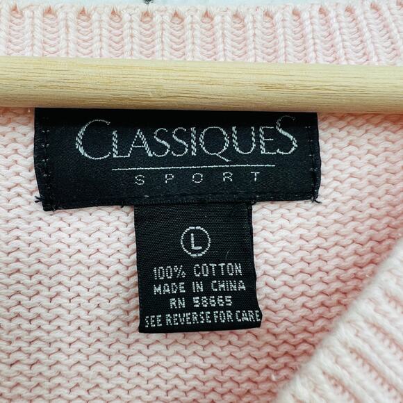 VINTAGE 90s LARGE Womens Pastel Pink Oversized Beaded Floral Sweater Clasiques - Picture 7 of 8